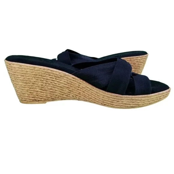✅Womens 8M Italian Shoemakers Sandals Wedge Heel Slip On Black Made in Italy - Picture 8 of 16